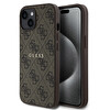 Guess Orjinal Lisanslı Apple iPhone 14 Kılıf M-Safe Şarj Özellikli 4G Desen Yazı Logolu Kapak Kahverengi