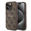 Guess Orjinal Lisanslı Apple iPhone 15 Pro Kılıf M-Safe Şarj Özellikli Pu Halkalı 4G Desenli Yazı Logolu Kapak Kahverengi