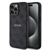 Guess Orjinal Lisanslı Apple iPhone 15 Pro Max Kılıf M-safe Şarj Özellikli PU Halkalı 4G Desenli Yazı Logolu Kapak Siyah