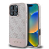 Guess Orjinal Lisanslı Apple iPhone 16 Pro Kılıf M-Safe Şarj Özellikli Pu Deri Şerit Logo Dizaynlı Kapak Pembe