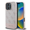 Guess Orjinal Lisanslı Apple iPhone 16 Pro Kılıf Pu Deri Şerit Logo Dizaynlı Kapak Pembe