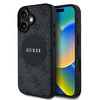 Guess iPhone 16 MagSafe Uyumlu Circle Classic Yazı Logolu Siyah Kılıf