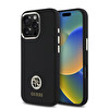 Guess iPhone 16 Pro Max Yazı ve Taşlı 4G Logolu Metal Kamera Çerçeveli Siyah Silikon Kılıf