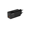 Shaza Çift Çıkışlı USB QC3.0 + Type-C PD GaN 65W Siyah Şarj Adaptörü