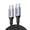 Ugreen USB-C TO USB-C 100W 5A QC PD Örgülü 3 Metre Siyah Hızlı Şarj Kablosu 