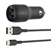 Belkin 24W 2 Port USB Siyah Type C Kablo Hızlı Araç Şarj Cihazı