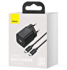 BASEUS SUPER Sİ PD 25W DUVAR ŞARJI (TYPE-C TO TYPE-C KABLO SETLİ)-SİYAH (OUTLET)
