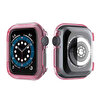 Gpack Apple Watch SE 44 MM Önü Arkası Açık Renkli Silikon Pembe Kordon