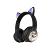 Torima HD11 Sevimli Kedi Karikatür Kulak Led Işıklı 5.3 Kulak Üstü Bluetooth Kulaklık Siyah