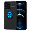 Teleplus iPhone 13 Pro Max Ravel Yüzüklü Stand Silikon Mavi Kılıf + Nano Ekran Koruyucu