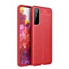 Teleplus Samsung Galaxy S21 Plus 5G Deri Dokulu Niss Silikon Kırmızı Kılıf + Nano Glass Ekran Koruyucu
