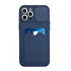 Teleplus iPhone 12 Pro Max Kamera Korumalı Kartlıklı Ofix Silikon Lacivert Kılıf