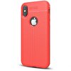 Gpack Apple iPhone X Kılıf Niss Silikon Deri Görünümlü Kırmızı