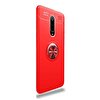 Gpack Xiaomi Redmi K20 Pro Kılıf Ravel Yüzüklü Mıknatıslı Silikon + Nano Glass Kırmızı
