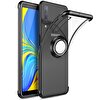 Teleplus Samsung Galaxy A9 2018 Lüks Lazer Yüzüklü Silikonlu Kılıf Siyah + Nano Ekran Koruyucu