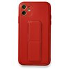 Teleplus iPhone 12 Kılıf Coco Deri El Standlı Silikon Kırmızı