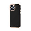 Gpack Apple iPhone 12 Pro Bark Parlak Silikon Renkli Kenarları Rose Siyah Kılıf