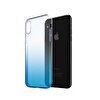 Teleplus iPhone XR Kılıf Transparan Renkli Sert Kapak Mavi + Nano Ekran Koruyucu