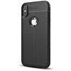 Gpack Apple iPhone XS Kılıf Niss Silikon Deri Görünümlü + Nano Glass Siyah