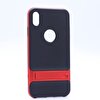 Teleplus iPhone XS Max Kılıf (Plus) Standlı Silikon Kırmızı + Tam Kapatan Cam