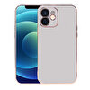 Gpack Apple iPhone 12 Viyana Kenarları Renkli Kamera Korumalı Silikon Gümüş Kılıf