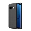 Teleplus Samsung Galaxy S10+ Plus Deri Dokulu Silikon Siyah Kılıf