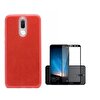 Teleplus Huawei Mate 10 Lite Simli Silikon Kılıf Kırmızı + Tam Kapatan Cam