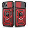 Gpack Apple iPhone 13 Tank Aramid Sürgülü Vega Yüzüklü Kırmızı Kılıf + Nano Cam Ekran Koruyucu