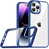 Gpack Apple iPhone 14 Pro Flora Sert Silikon Arkası Cam Şeffaf Lacivert Kılıf