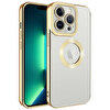 Gpack Apple iPhone 14 Pro Logo Gösteren Kamera Korumalı Silikon Gold Kılıf
