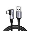 Ugreen 20299 Type-C USB 3.0 90 Derece Açılı 1 M Siyah Örgülü Data ve Şarj Kablosu