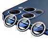 Eiroo iPhone 13 Pro Max Crystal Taşlı Mavi Kamera Lensi Koruyucu