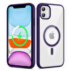 Gpack Apple iPhone 12 Kılıf Ege Transparan Wireless Şarj Özellikli Buttom Magsafe Silikon Derin Mor