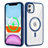 Gpack Apple iPhone 11 Kılıf Ege Transparan Wireless Şarj Özellikli Buttom Magsafe Silikon Lacivert