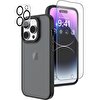 Gpack Apple iPhone 14 Pro Kılıf İmpact Alpin Mat Buzlu Kapak Siyah + Nano Ekran Koruyucu + Kamera Ko