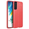 Microsonic Samsung Galaxy S21 Fe Kılıf Deri Dokulu Silikon Kırmızı
