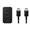 Samsung 3in1 65W 2xPD USBA 3 Çıkışlı Şarj Aleti - 60W Type-C To Type-C Hızlı Data ve Şarj Kablo 1.8M Siyah
