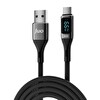 Juo JCBL661-B 66 W Dijital Led Ekranlı Örgülü USB-A to USB Type-C Hızlı Şarj ve Data Kablosu 1 M Siyah