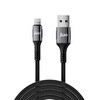 Juo JCBK121-B 12 W 2.4A USB-A to Lightning Örgülü Hızlı Şarj ve Data Kablosu 1 M Siyah