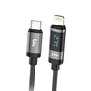 Bix BX06CL Type-C to Lightning 27W Örgülü LED Dijital Ekranlı Şarj ve Data Kablosu 1 M