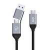 DM AD090 USB-A USB-C to Type-C 35 CM Şarj ve Data Veri Aktarım Kablosu