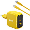 Aohi Magcube 67W 2 Portlu Şarj Adaptörü 140W 1 M PD 3.1 480 Mbps Süper Hızlı Sarı Siyah Şarj Data Kablosu Seti