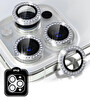 IPG iPhone 16 Pro / Pro Max İçin IPG Prolens Kamera Lens Koruyucu Elmas Taş Çerçeveli, Kırılmaz Cam (Gümüş)