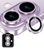 IPG iPhone 16 / 16 Plus İçin IPG Prolens Kamera Lens Koruyucu Elmas Taş Çerçeveli, Kırılmaz Cam (Mor)