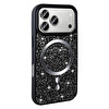 Başkenttekno iPhone 17 Pro Max Kılıf Pırlanta Tasarımlı Kablosuz Şarj Özellikli Mozaik Silikon Kapak Siyah 