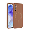 Başkenttekno Samsung Galaxy A55 Kılıf Meta Lansman M-Safe Kamera Korumalı içi Kadife Yumuşak Renkli Süet Silikon Kahverengi