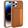Başkenttekno iPhone 14 Pro Max Uyumlu Kartlıklı Süni Deri X-Kart Cüzdan Silikon Kapak