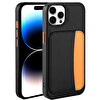 Başkenttekno iPhone 14 Pro Max Uyumlu Kartlıklı Süni Deri X-Kart Cüzdan Silikon Kapak