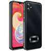 Başkenttekno Samsung Galaxy A07 Logo Gösteren Parlak Kenarlı Kamera Lens Korumalı Şeffaf Omega Silikon Kapak Siyah 