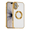 Başkenttekno iPhone 17 Kılıf Logo Gösteren Parlak Kenarlı Kamera Lens Korumalı Şeffaf Omega Silikon Kapak